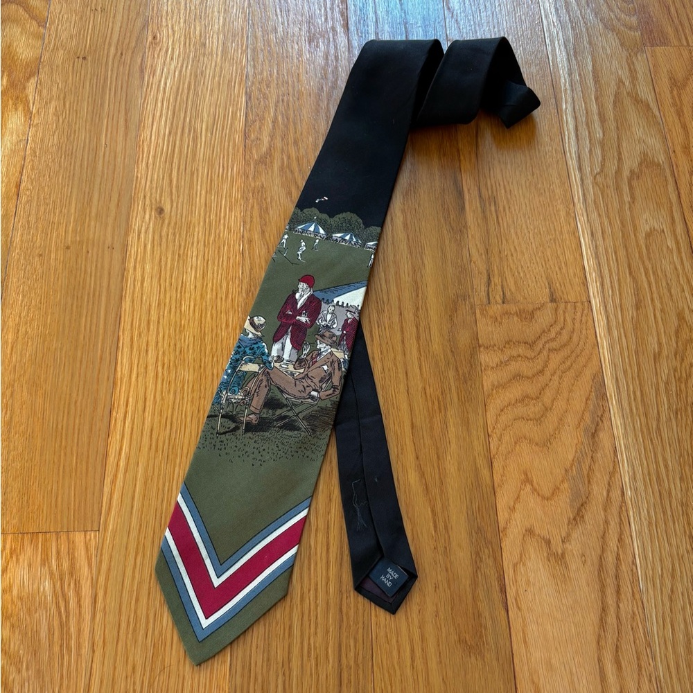Polo Ralph Lauren Vintage 90s Gentlemen Watching Cricket Match Silk Tie USA Made